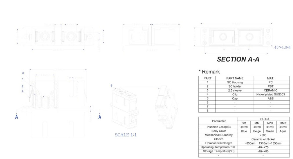 SC/APC DUPLEX ADAPTER no Flange